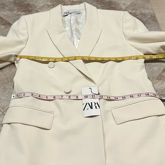 NWT Zara Double Breasted Cream White Tuxedo Style Blazer Jacket Large Lined - Picture 6 of 10